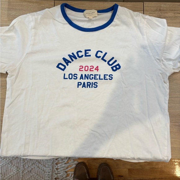Sézane Dance Ckub White and Blue Graphic Tee, XL - Picture 5 of 9